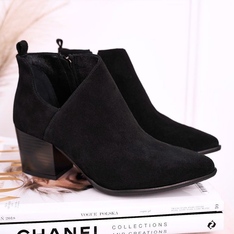 Nicole Dámské kozačky s vykrojeným semišovým černým Vavřinci černá 2