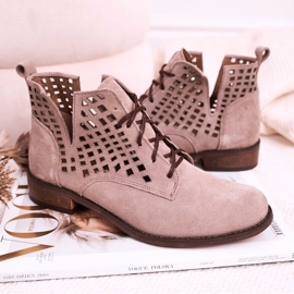 Nicole Dámské prolamované semišové cappuccino boty Susannah hnědý 2