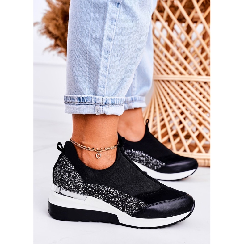 Nicole Dámské kožené klínové tenisky černé stříbrné Frances černá 1