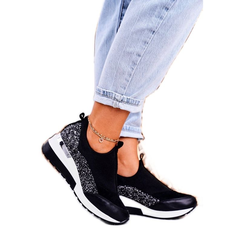 Nicole Dámské kožené klínové tenisky černé stříbrné Frances černá 2