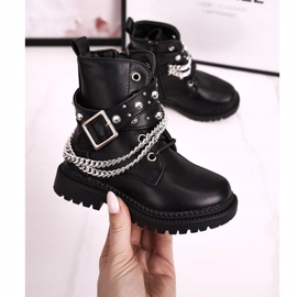 Dětské kozačky s řetízkem zatepleným kožešinou Black Dolly černý 1