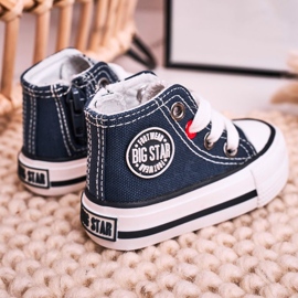 Dětské vysoké tenisky se zipem Big Star HH374189 Navy Blue modrý modrý 2