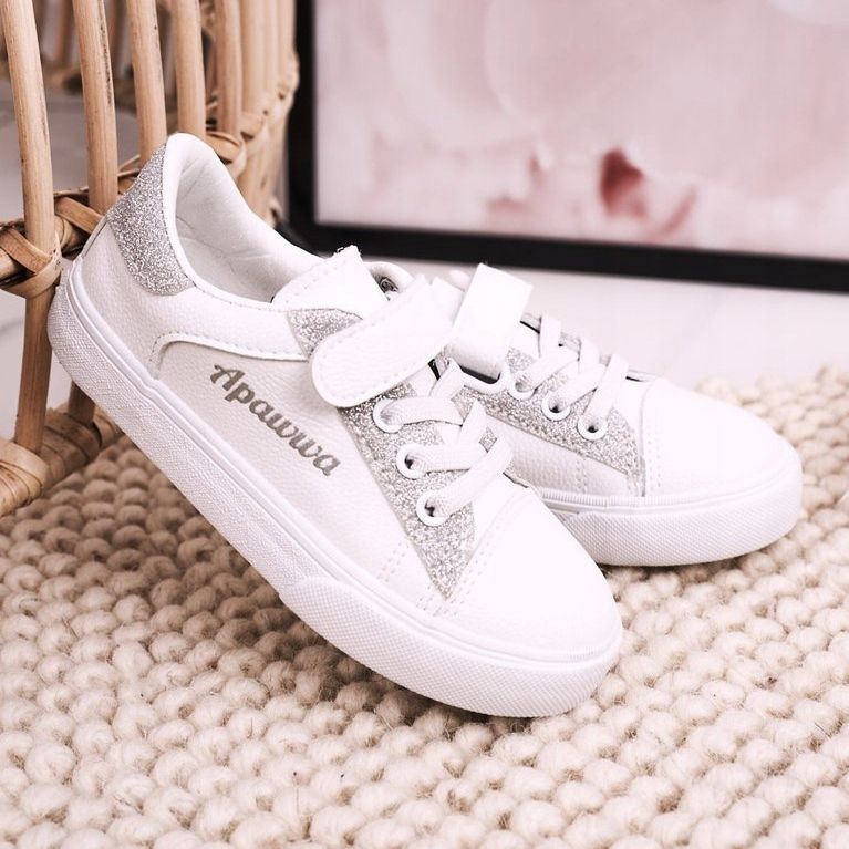 Apawwa Dětské tenisky s brokátovou bílou a stříbrnou Camilou bílý 2