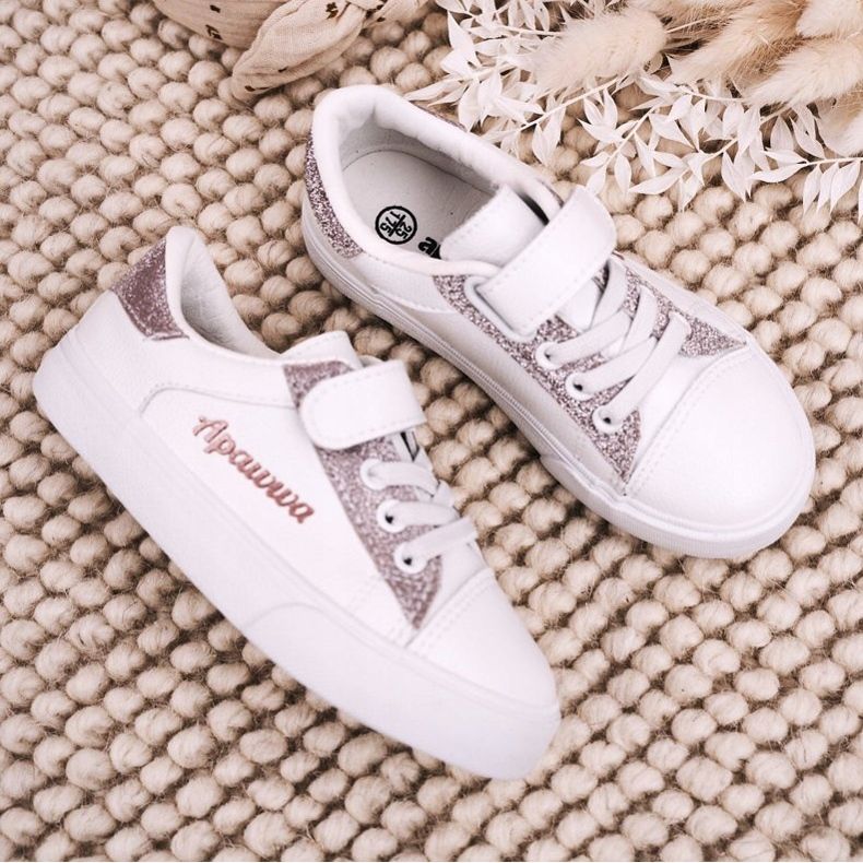 Apawwa Dětské tenisky s bílou brokátovou Camilou bílý bílý 1