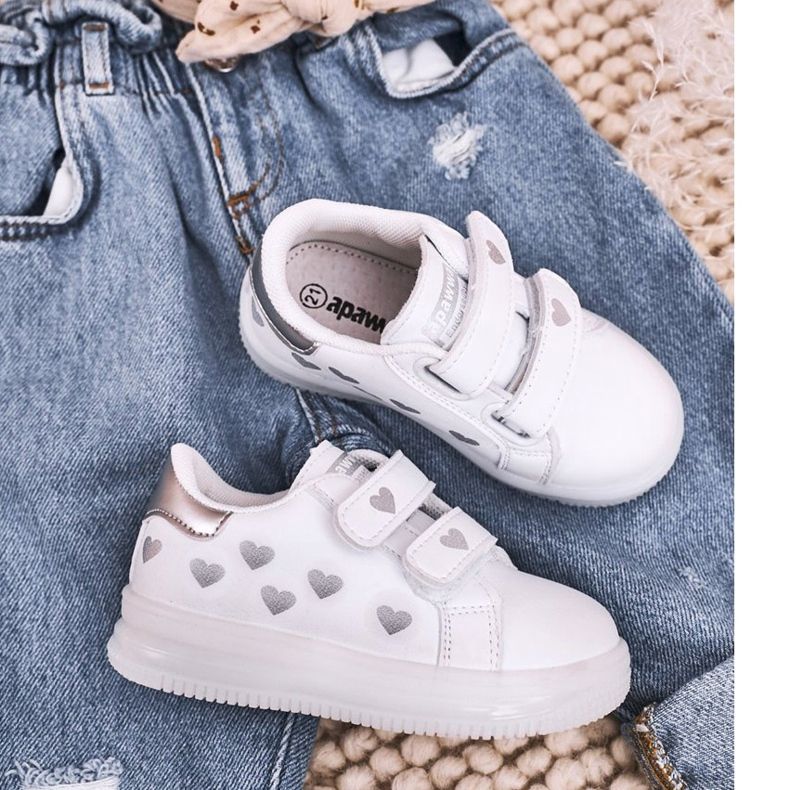 Apawwa Dětská sportovní obuv se svítivou podrážkou s bílo-stříbrným boomerem bílý 1