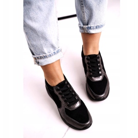 S.Barski Dámské kožené klínové tenisky černé Roxette černá vícebarevný stříbrný 3