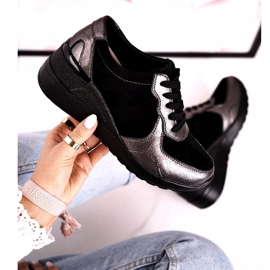 S.Barski Dámské kožené klínové tenisky černé Roxette černá vícebarevný stříbrný 4