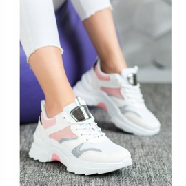 SHELOVET Stylové tenisky Merlin bílý růžový stříbrný 1