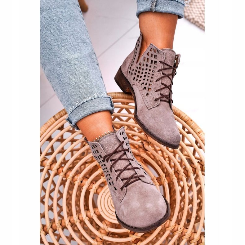 Nicole Dámské prolamované semišové cappuccino boty Susannah hnědý 1