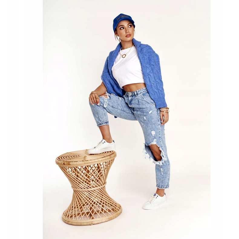 Dámské kožené tenisky Big Star BB274211 bílé a tmavě modré bílý 2