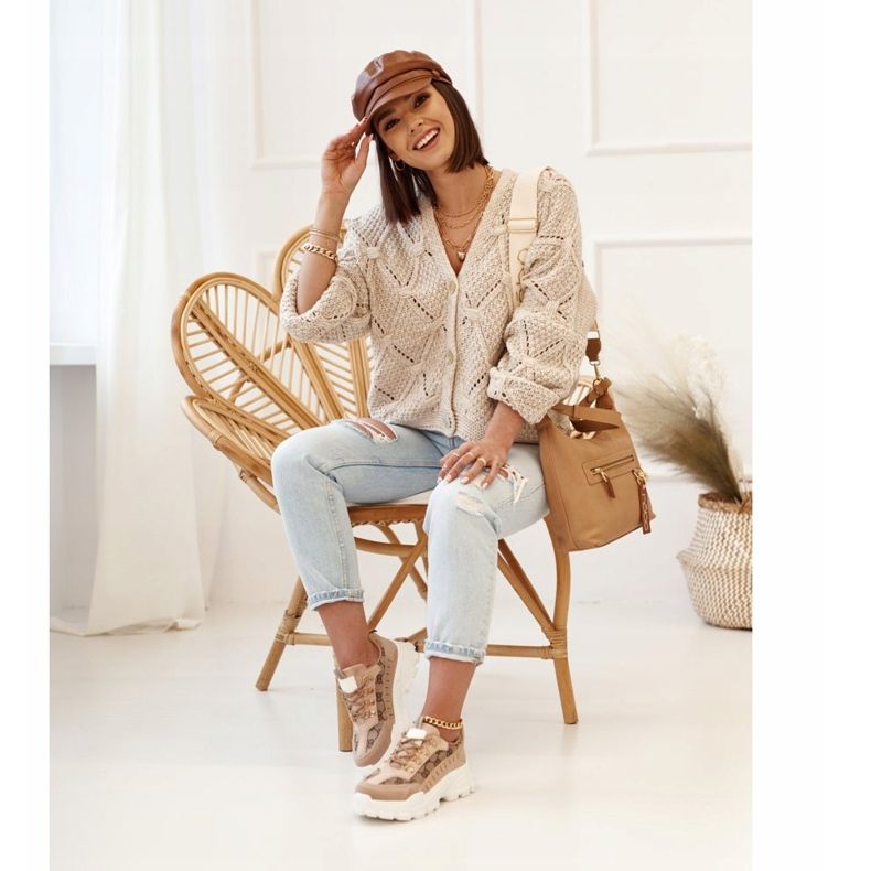 Dámské tenisky na masivní podrážce Khaki Daydreamer béžový hnědý zlatý 2