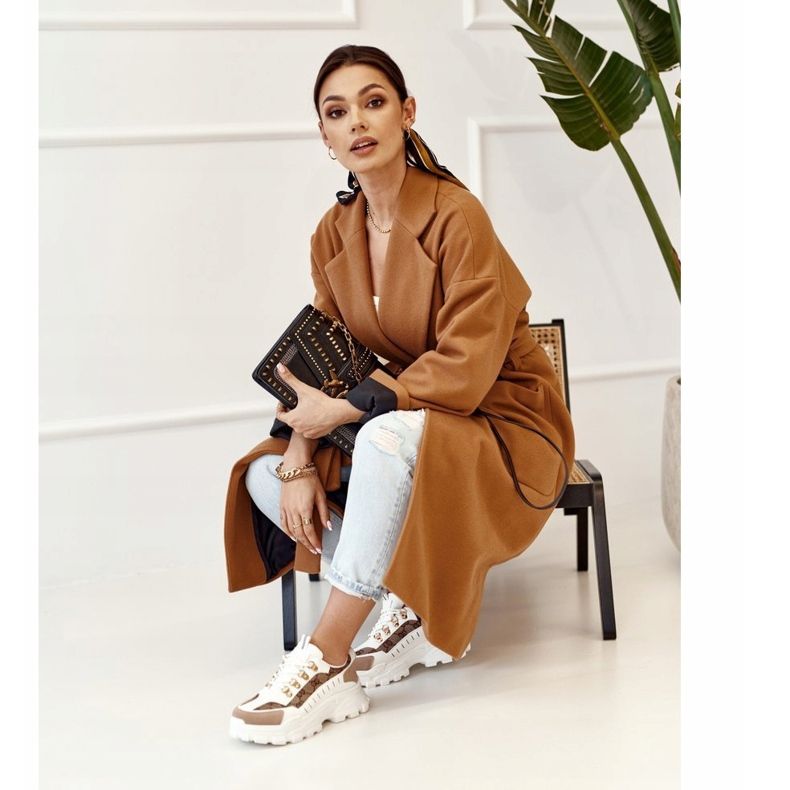 Dámské tenisky na masivním jediném bílém snílku béžový bílý hnědý zlatý 1