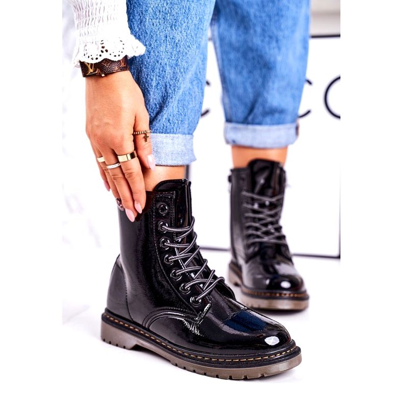 Dámské teplé boty lakované boty Black Thunder černá 1