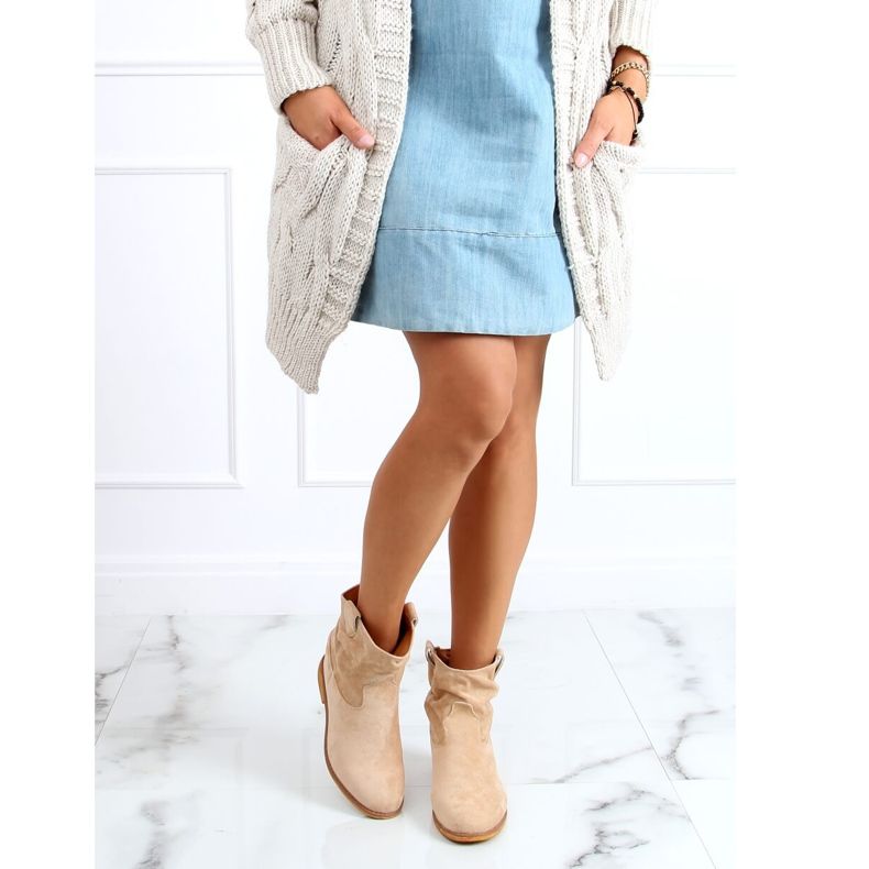 Béžové kozačky na skrytém klínu B0-515 Khaki béžový 1