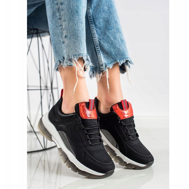 SHELOVET Černé tenisky z eko kůže černá 1