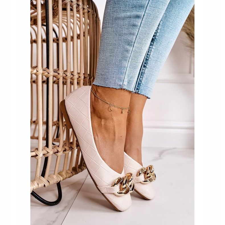 PS1 Elegantní prošívané balerínky s béžovým kokosovým řetězem 2