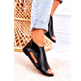 Nicole Dámské ploché kožené sandály černé Natalie černá 4