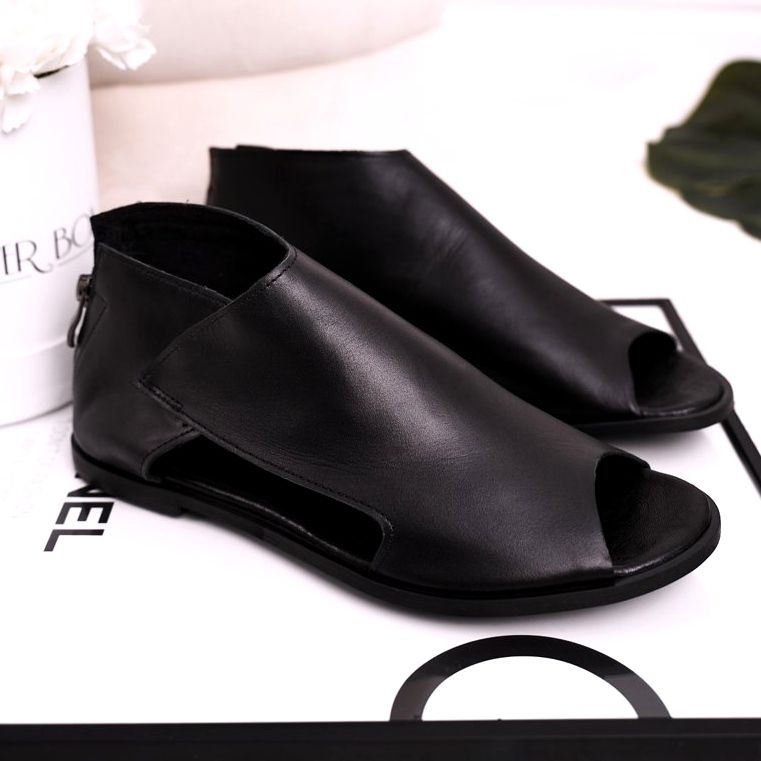 Nicole Dámské ploché kožené sandály černé Natalie černá 1