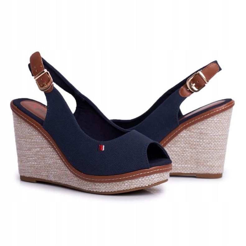 PS1 Tmavě modré sandály Tommy na zapleteném klínovém podpatku námořnická modrá 2