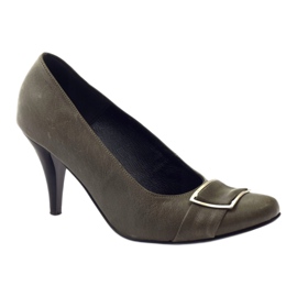 Šedá kožená čerpadla se stříbrnou svorkou Korda 1