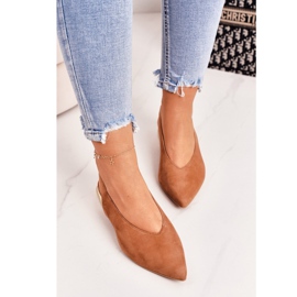 Semišové balerínky na zlatých podpatcích Laura Messi 2127 Camel hnědý 2