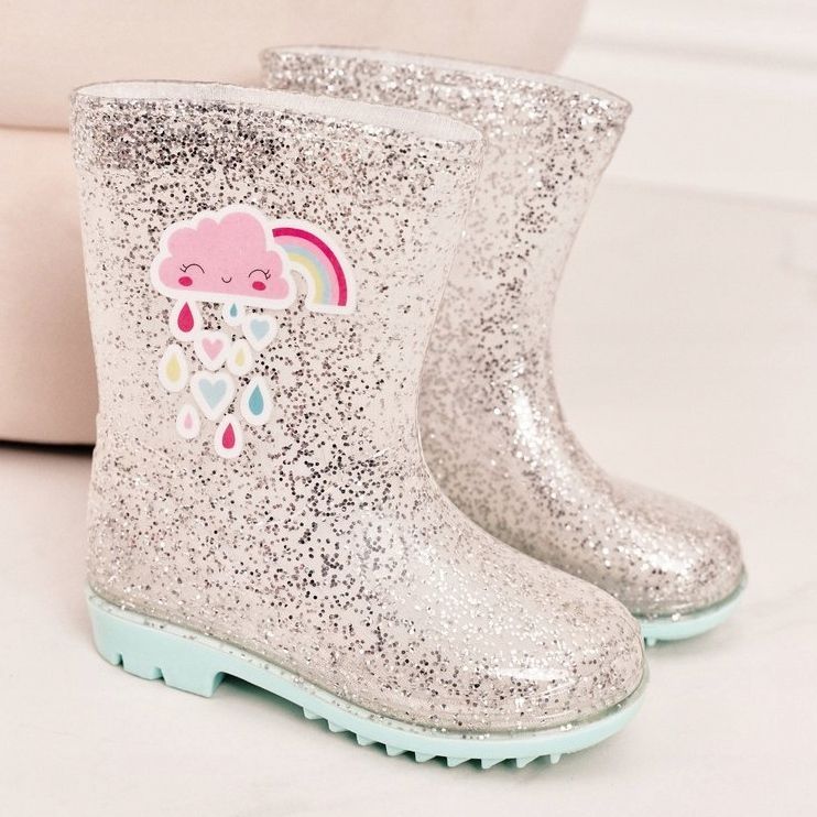 Dětské brokátové galoše se stříbrným mrakem béžový 1