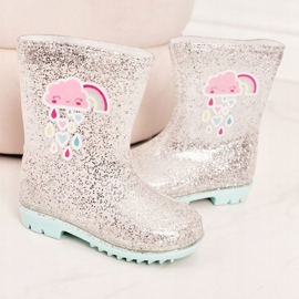 Dětské brokátové galoše se stříbrným mrakem béžový 2