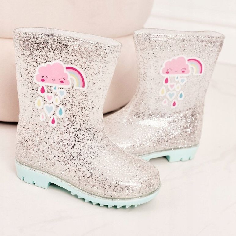 Dětské brokátové galoše se stříbrným mrakem béžový 2
