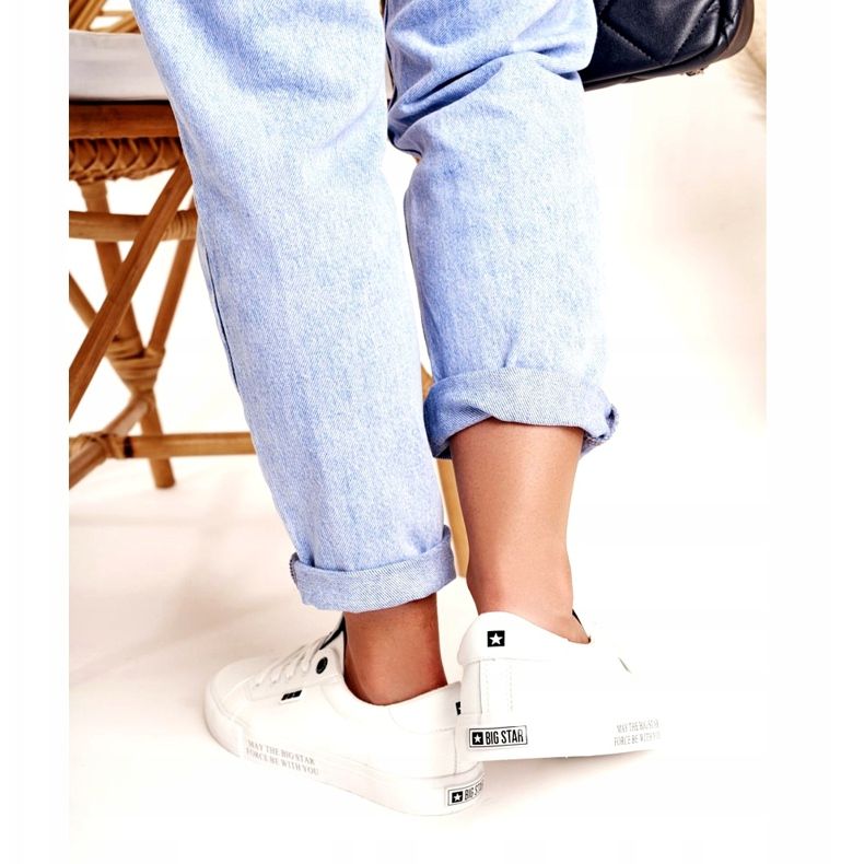 Dámské kožené tenisky s nápisem Big Star EE274316 White bílý černá 3