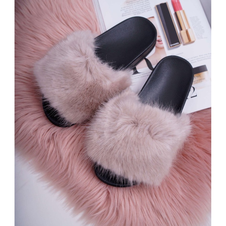 SEA Dámské béžové pantofle s kožešinou NiceFur béžový šedá 3