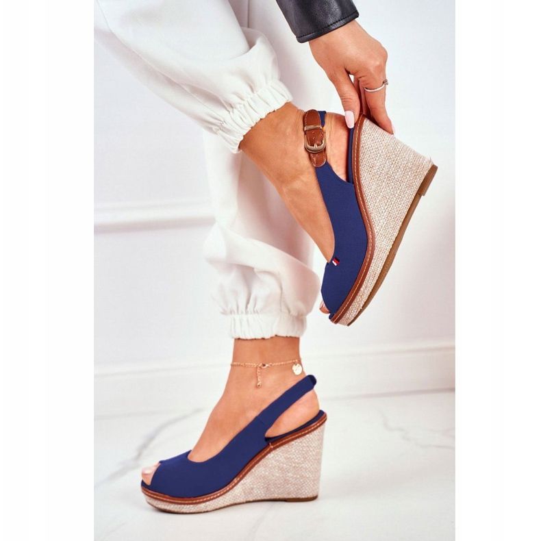 PS1 Tmavě modré sandály Tommy na zapleteném klínovém podpatku námořnická modrá 1