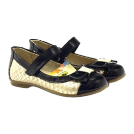 Černozlaté baleríny kožená mašle Ren But černá žlutá 4