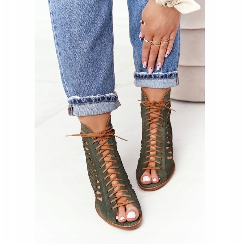 Dámské semišové kožené boty Maciejka zelené 04040-09 béžový 1