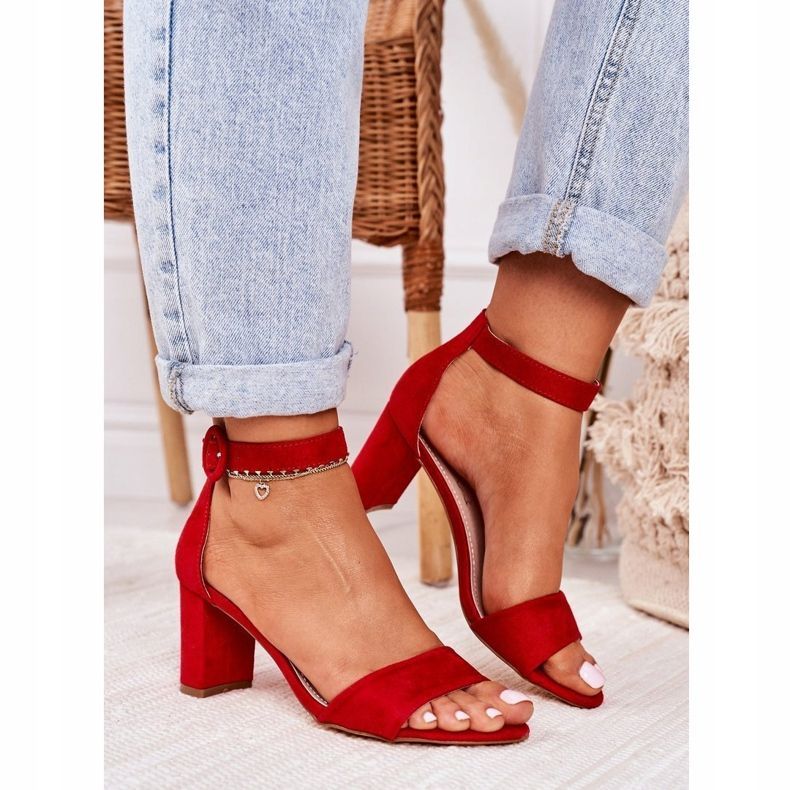 EVE Dámské sandály na podpatku semišové červené Lexi 2