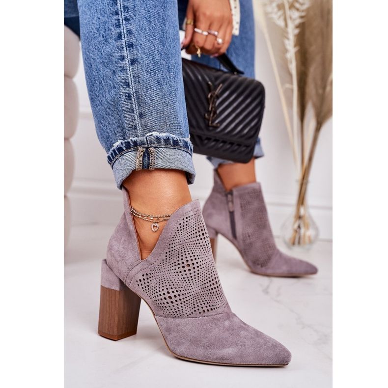 Prolamované boty na šedém sloupku Michelle béžový hnědý 2