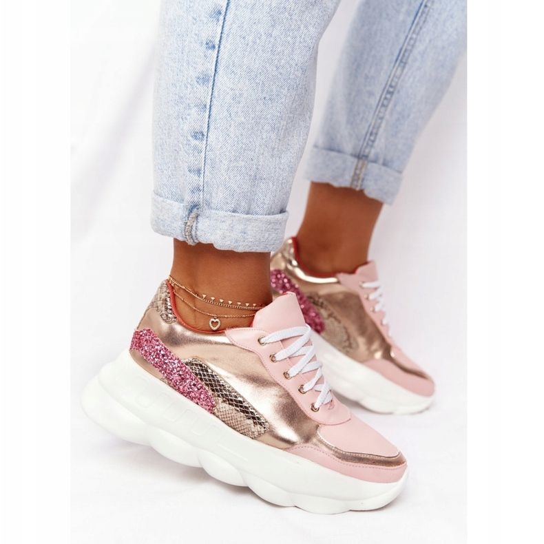 Dámská sportovní obuv na platformě lu boo růžová růžový zlatý 2