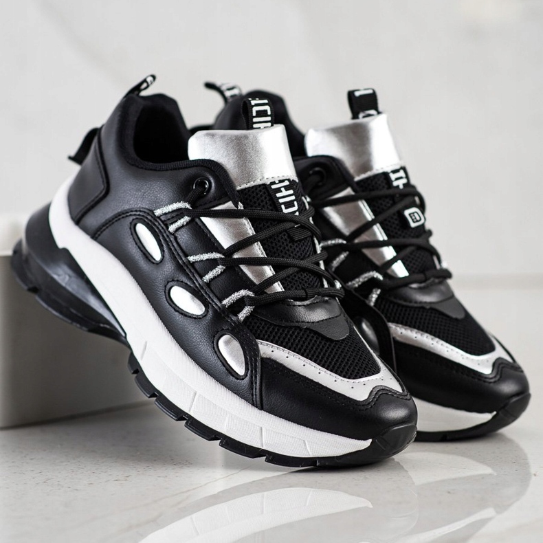 SHELOVET Stylové tenisky z ekologické kůže černá stříbrný 1