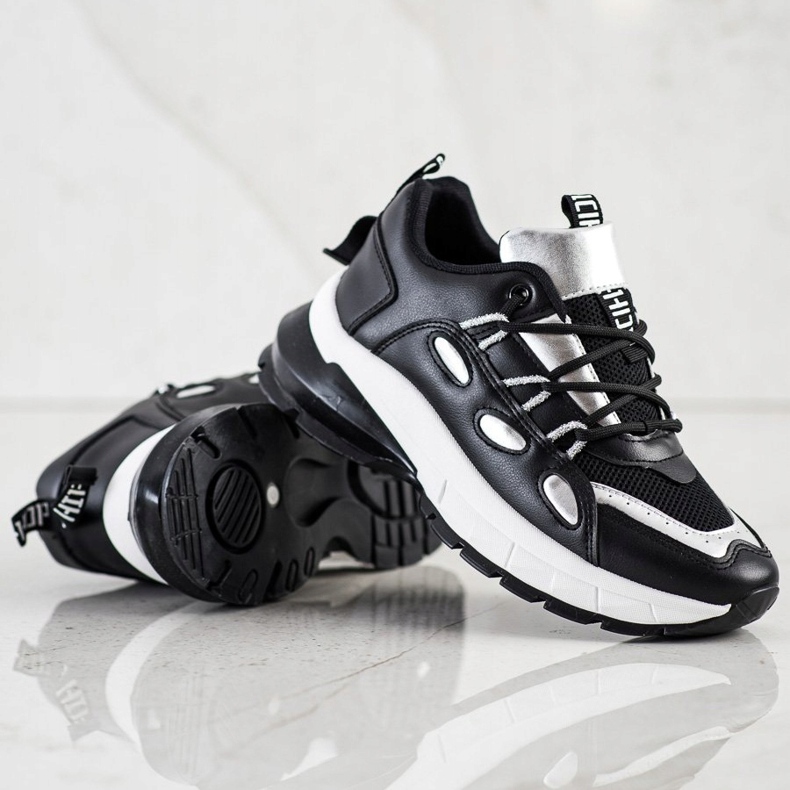 SHELOVET Stylové tenisky z ekologické kůže černá stříbrný 2