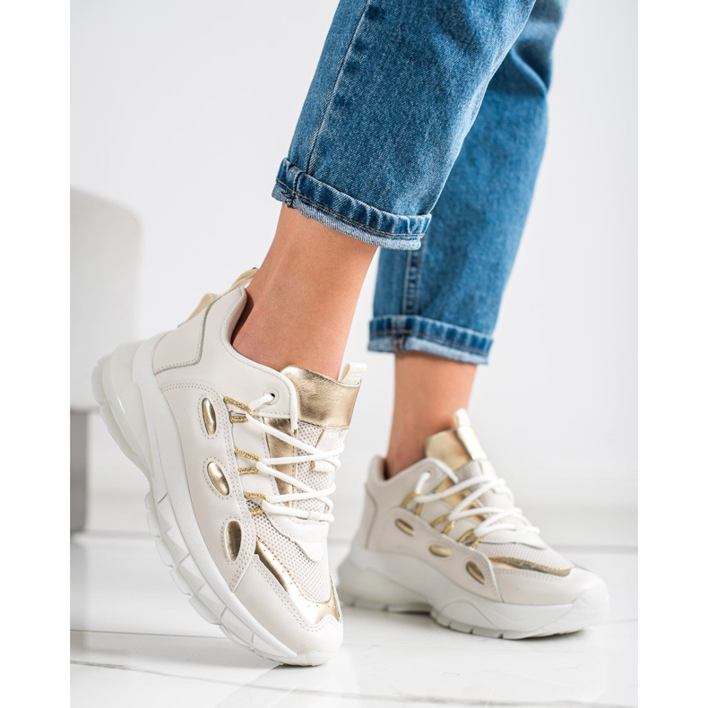 SHELOVET Stylové tenisky z ekologické kůže béžový zlatý 1