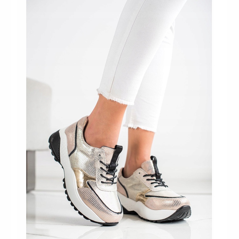 Zlaté kožené tenisky VINCEZA černá zlatý 2