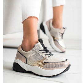 Zlaté kožené tenisky VINCEZA černá zlatý 1