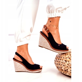 PS1 Tommy černé pletené klínové sandály hnědý černá 3