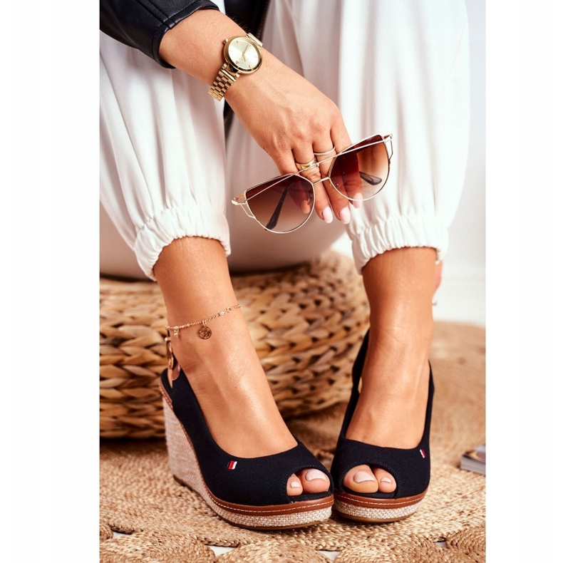 PS1 Tommy černé pletené klínové sandály hnědý černá 1