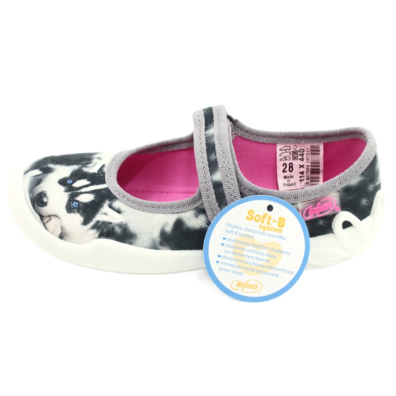 Dětské pantofle Befado 114x440 barevné s aplikací pro psy bílý 6 Dětské pantofle Befado 114x440 barevné s aplikací pro psy bílý 6