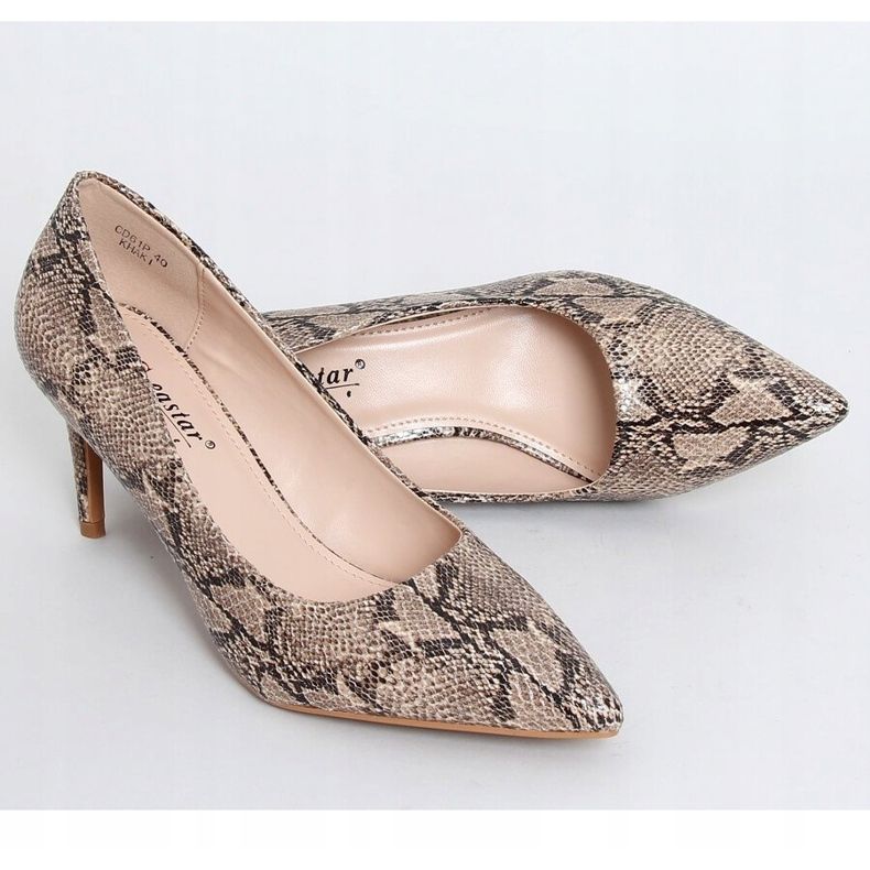 Dámské vysoké podpatky hadí kůže béžová CD61P Khaki béžový 1
