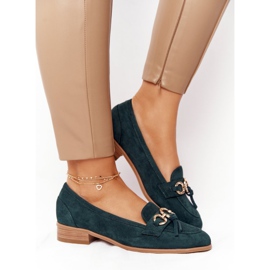 Elegantní dámské mokasíny Vinceza 10585 Suede Green zelená zlatý 1