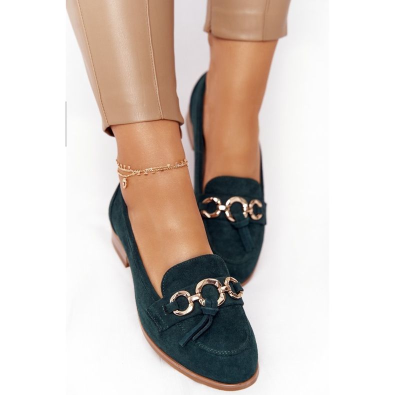 Elegantní dámské mokasíny Vinceza 10585 Suede Green zelený zlatý 2