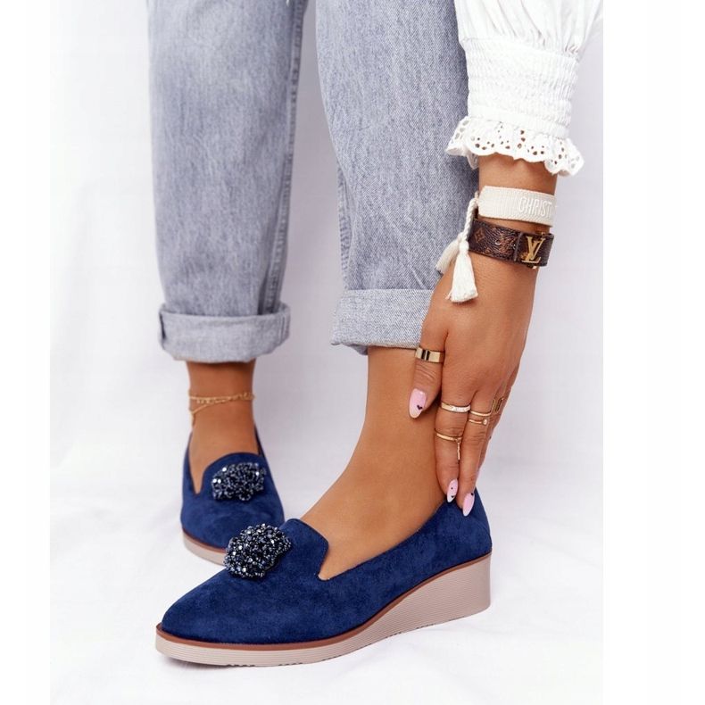 Elegantní klínové boty Vinceza 10580 Suede Navy Blue námořnická modř 1