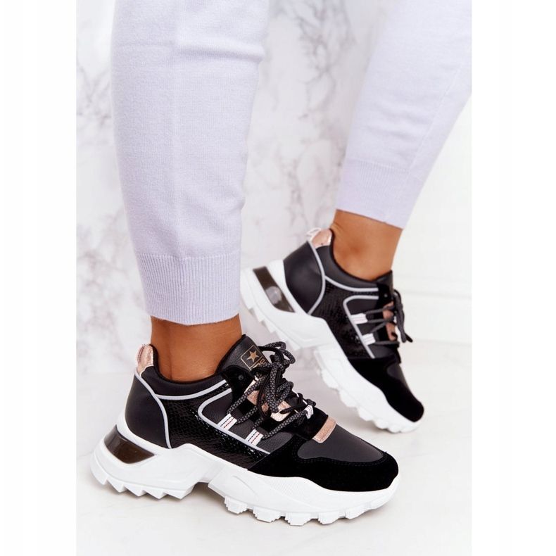 EVE Dámské tenisky na masivní černé podrážce černá zlatý 2