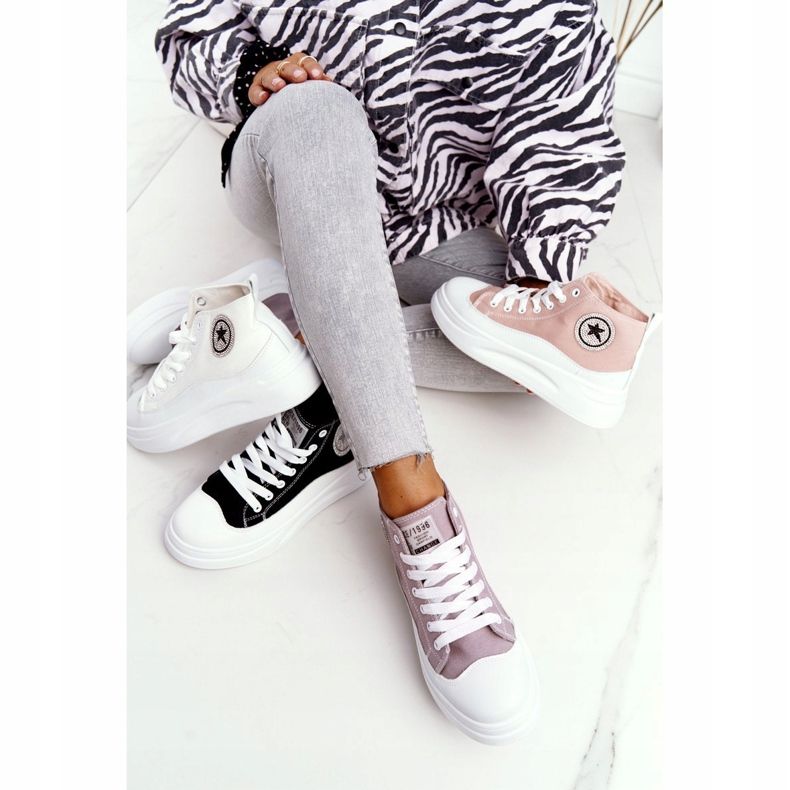 Dámské vysoké tenisky na černé platformě Nice Girl bílý černý 1